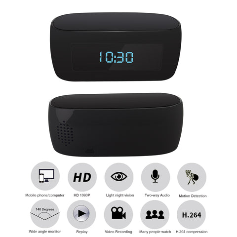 1080P IP Camera Wi-Fi Surveillance Wireless WIFI Electronic Clock Mini Camera Remotely Monitor P2P CCTV Cam for Home Security