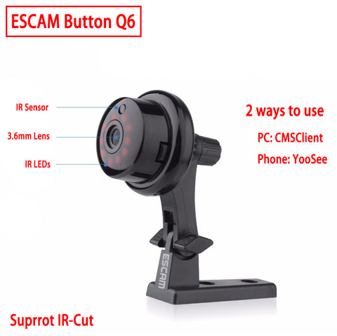 ESCAM Q6 Button Mini Wireless Camera Wifi Two-way voice 720P Indoor IR-CUT Night Vision CCTV Home Security IP Camera Wi-fi