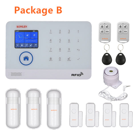 WIFI GSM Home Burglar Security Alarm System Wireless Kits APP Control RFID Card SMS Alert Panel Touch Voice LCD PIR Door Sensor