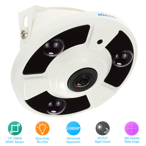 KKmoon HD 1080P 1.7mm Fisheye Lens 360 Degree Panoramic Camera AHD Infrared Home Surveillance Camera Security Dome CCTV Camera